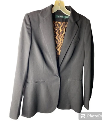 Blazer clásico negro Lauren Ralph Lauren talla 2 forro leopardo Foto 1 de 4