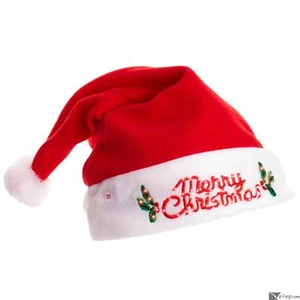 Merry Christmas Flashing Light-Up Santa Hat, Red White, One-Size 7.15 Dia - Picture 1 of 3