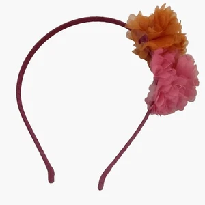 Pink Orange Flower Headband Girls Faux Flower Pom Pom - Picture 1 of 12