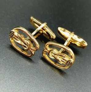 GUCCI Knot Motif Cufflinks Gold-Tone Metal Men's Accessory w/Storage Bag Vintage - Picture 1 of 9