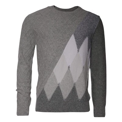 Suéter Ballantyne Gris Cachemira Argyle Intarsia Tejido Cuello Redondo Hombres IT52/US42/XL Foto 1 de 4
