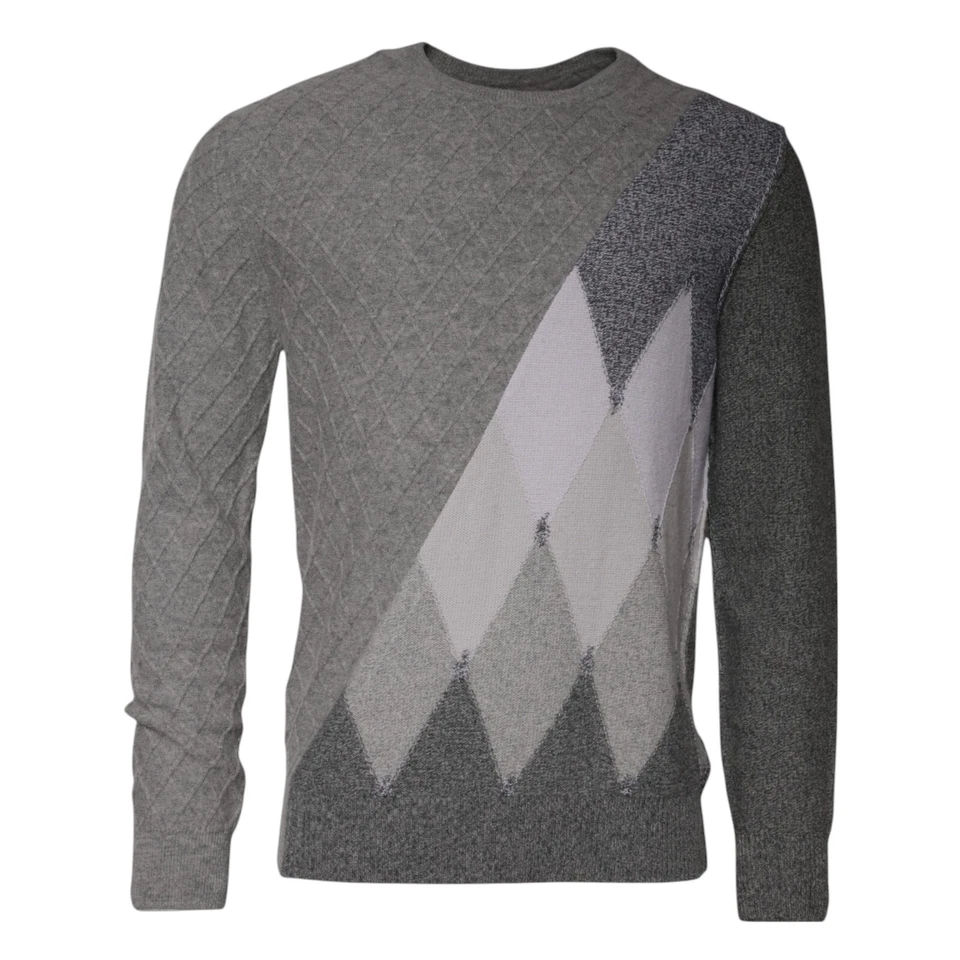 Suéter Ballantyne Gris Cachemira Argyle Intarsia Tejido Cuello Redondo Hombres IT52/US42/XL Foto 1 de 4