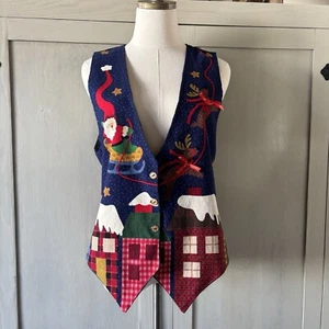 Chaleco de Navidad de los 90 para mujer S/M Santa a cuadros artístico artesanal casa de campo maestra - Imagen 1 de 18