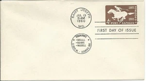 FDC 1960 Pony Express Stamped Envelope  Scott #U543 - Picture 1 of 1