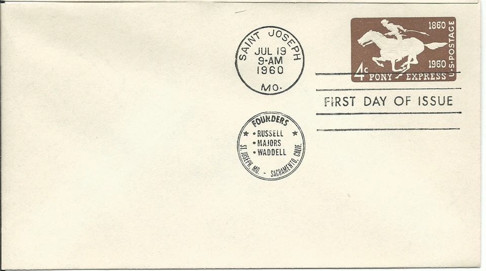 Enveloppe estampillée FDC 1960 Pony Express Scott #U543 - Photo 1/1