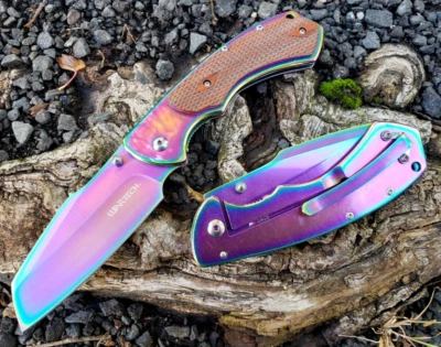 Rainbow Frame Lock Tip Up Carry Spring Assisted Pocket Knife EDC 6.5 oz 3CR13 - Image 1 of 4