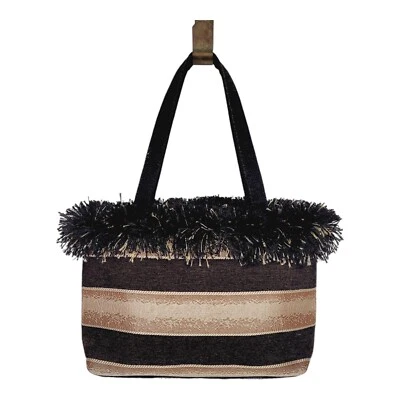 Cartera de Colección TMO Imitación Piel Flecos Negro Dorado Bolso de Mano Bolso Años 90 Y2K Glam Noche Foto 1 de 4