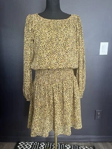 Elizabeth & James Textile Abstract Print Shift Dress Large Smocked Waist Lined - Picture 1 of 13