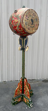 Original Antique Chinese Tibet Ceremonial Drum 7' Feet Tall w/Stand Hand Painted