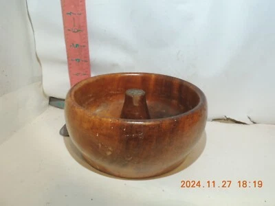 Nut cracking Bowl Hard Wood With Brass Center Vintage Fall Farmhouse Decor - Image 1 of 3