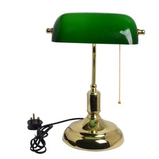 Vintage Bankers Lamp Desk Light Table Side Brass Green Shade Office Working UK