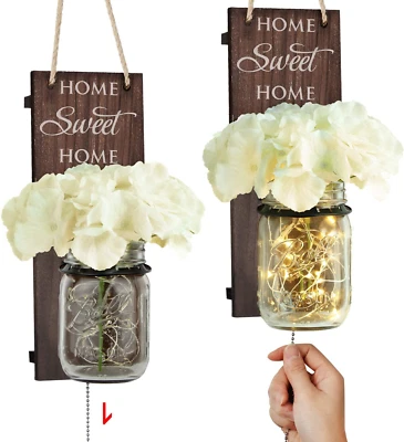 Rustic Wall Sconce - Mason Jar Wall Sconce, Farmhouse Home Decor with Pull Chain - Image 1 of 4