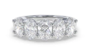 Oval Lab Created Diamond 5 Stone Ring IGI, 2.5Ct VS1/D-F in 9K Gold - Picture 1 of 3