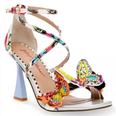 BETSEY JOHNSON Trudie Beaded Butterfly Sandals Heels Size 8 Multicolor NEW - Image 1 of 4