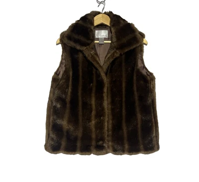 Chaleco de piel sintética Spiegel para mujer pequeño marrón mafia esposa dinero antiguo cierre de cierre de lujo Foto 1 de 4