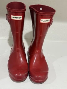 Hunter Original Short  Gloss Women's Rain Boots, Military Red, W6 - Picture 1 of 12