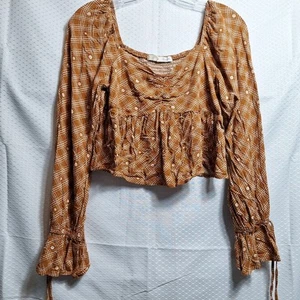 REWIND Y2K Babydoll Peplum Crop Top Sz M Orange Boho Cottagecore Festival Hippie - Picture 1 of 6