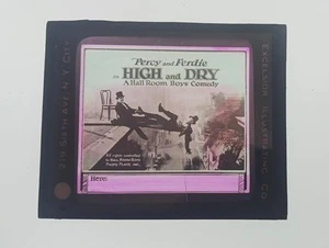 MAGIC LANTERN GLASS SLIDE 1921 SILENT MOVIE HIGH AND DRY HALL ROOM BOYS - Picture 1 of 4
