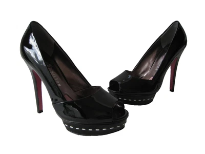 PARIS HILTON MILO PATENT BLACK LEATHER PEP TOE PUMP 5" HEELS size US 8M HOT SEXY - Image 1 of 4