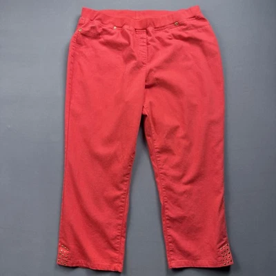 Hearts of Palm Red Capri Pants Plus Size 18 Studded Hem Pull On Stretch Casual - Image 1 of 3