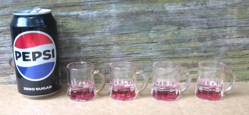 Set of 4 Vintage Federal Glass Ruby Flashed Miniature Mugs - Image 1 of 4
