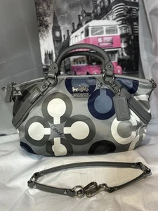 Coach Madison Sophia Clover Logo Satchel• Gray/Blue Sateen & Leather 15946 EUC - Picture 1 of 24