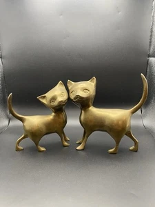 2 Vintage Messing Siam Mama Baby Katze Kätzchen Kätzchen Figuren Mid Century Modern - Bild 1 von 5