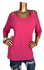 Belldini Belle 1X Plus Top Stretch Pink Tunic Lace Up Shoulders Blouse 3/4 Slvs - Picture 1 of 8