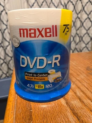 Maxell DVD-R - 4.7GB - 8X - 120 - 75 Pack - White Matte - NEW - Image 1 of 2