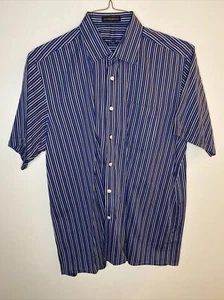 Louis Philippe Mens Shirt Medium Blue Stripes Short Sleeve Button Down Casual - Picture 1 of 4