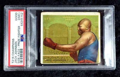 1910 T218 Champions Jack Johnson Side Face, PSA Good 2, MC (Miscut), Hassan back - Image 1 of 3