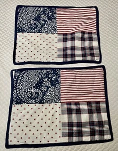 TWO Threshold Block Quilted Pillow Shams Red White And Blue  Standard - Picture 1 of 10