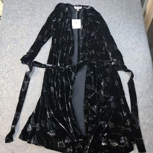 Diane Von Furstenberg Black Floral Print Velvet Wrap Dress Robe SZ M Flower NEW - Bild 1 von 8