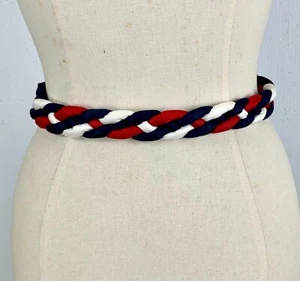 NWOT Lands End Braided Belt Red White Blue Silk Fabric Adjustable S M L - Picture 1 of 13