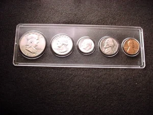 1963-D DENVER 5 COIN MINT SET ALL BU COINS 90% SILVER!!    #52 - Picture 1 of 7