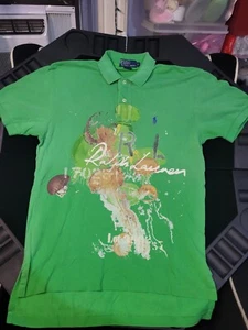 Polo Ralph Lauren Jellyfish Print Polo T Shirt Green Size Medium Collared Tee - Picture 1 of 11