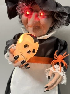 Vtg Halloween Witch W/Skull Animated Lights Sounds Glow Eyes Display Figure 15” - Picture 1 of 12