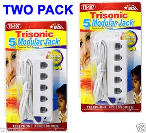 TWO Pack 5 Way Outlet 4C RJ11 Telephone Phone Modular Jack Line Splitter Adapter - Zdjęcie 1 z 7