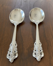WALLACE Grande Baroque Sterling Silver Round Cream Soup Spoon Vtg 1950s Set of 2