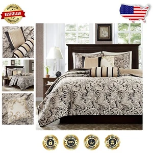 Traditional Jacquard Paisley Bedding Set - 6 Piece King/Cal King Ensemble - Picture 1 of 10
