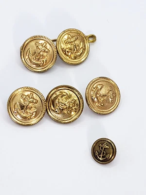 Vintage lot of 6 US Navy Military Button - Anchor Nautical Style Gold Tone - Image 1 of 3