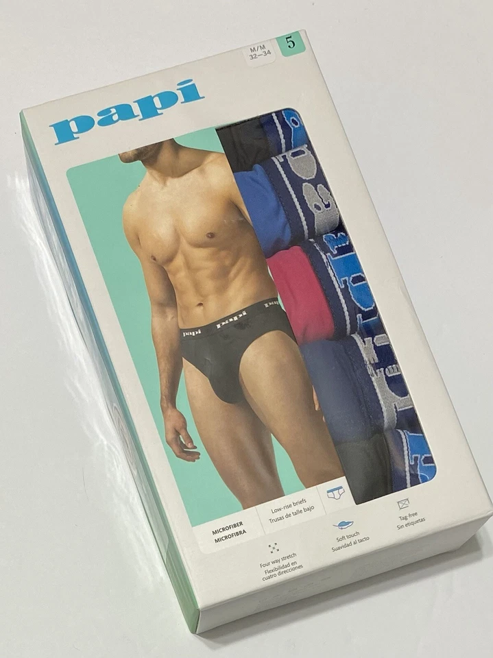 Papi 6- Men's Premium Cotton Low Rise Briefs Mediuml 32 Blues/Pink/Black