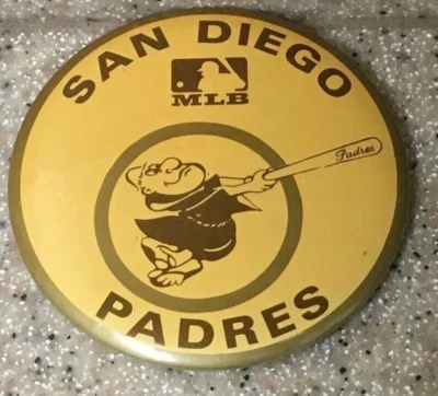 Vintage San Diego Padres Swinging Friar MLB Button Yellow Round - Image 1 of 2