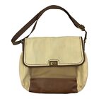Fossil Messager Bag Canvas Tan Dark Brown Leather Crossbody  Flap Laptop Leather