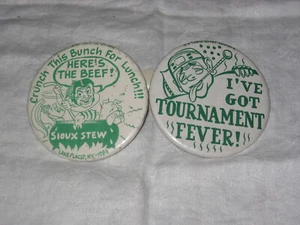 2 Vintage UND Sioux Stew Tournament Fever 1984 Pinback Buttons 3.5inch Lot ND2 - Picture 1 of 1
