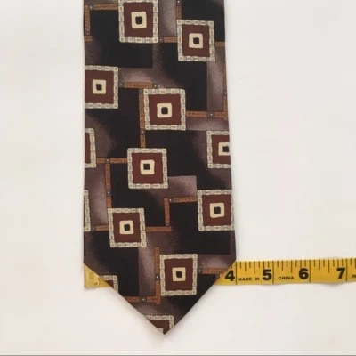 boss hugo boss tie brown beige squares made in Italy 100% silk necktie pa0028 - Image 1 of 3