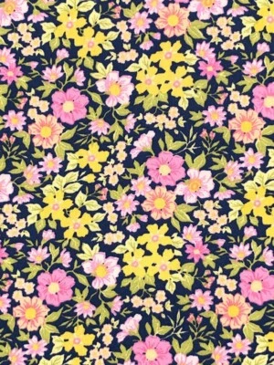 Challis Flowers Floral Rayon Fabric  Summer Field Floral  Black By the Yard - Image 1 of 3