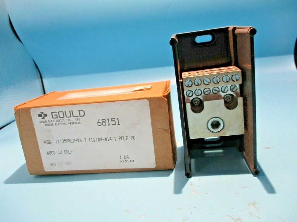 NEW GOULD 68151 POWER DISTRIBUTION BLOCK 350MCM-#6 12(#4-#14) 1 POLE - Image 1 of 4
