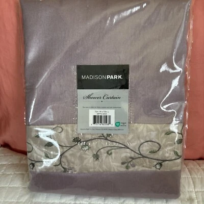 Madison Park Serene Faux Silk Embroidered Floral Shower Curtain MP70-3453 NWT - Image 1 of 4