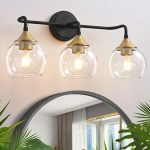 Bathroom Light Fixtures 3 Light Bathroom Vanity Light with Clear Glass Shade ... - Picture 1 of 9